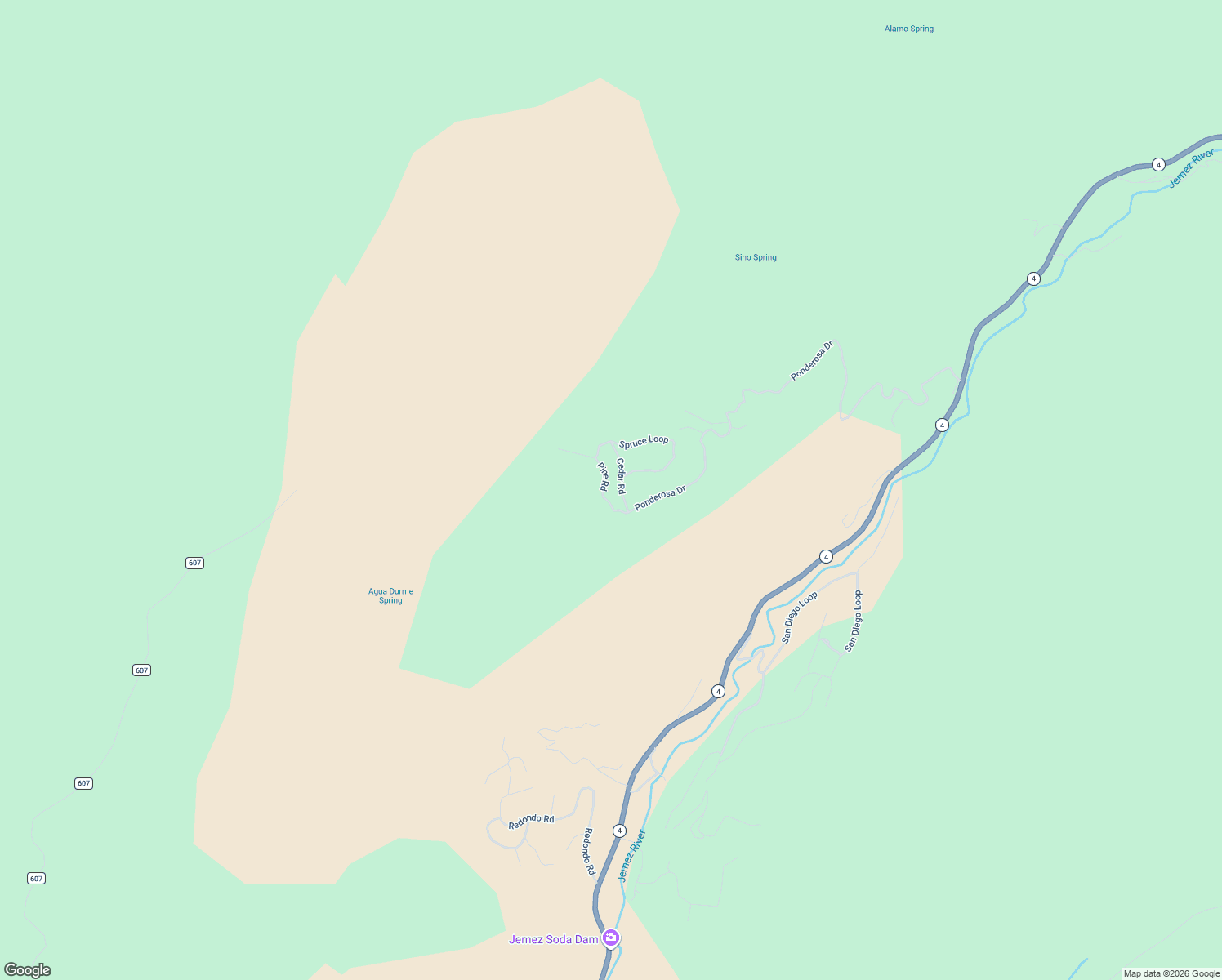 map of restaurants, bars, coffee shops, grocery stores, and more near 77 Cedar Road in Jemez Springs