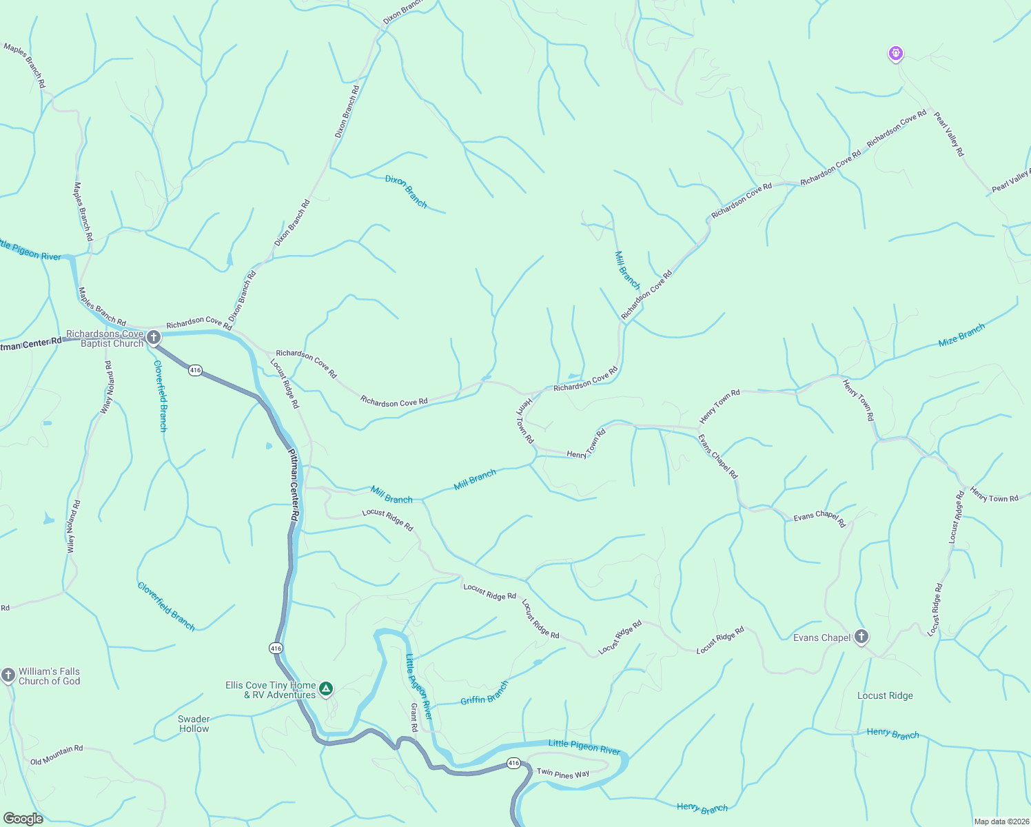 map of restaurants, bars, coffee shops, grocery stores, and more near 3616 Henry Town Road in Sevierville