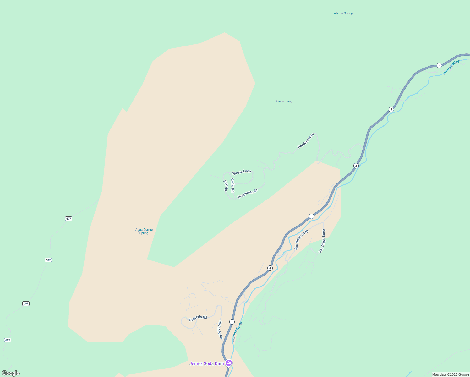 map of restaurants, bars, coffee shops, grocery stores, and more near 77 Cedar Road in Jemez Springs