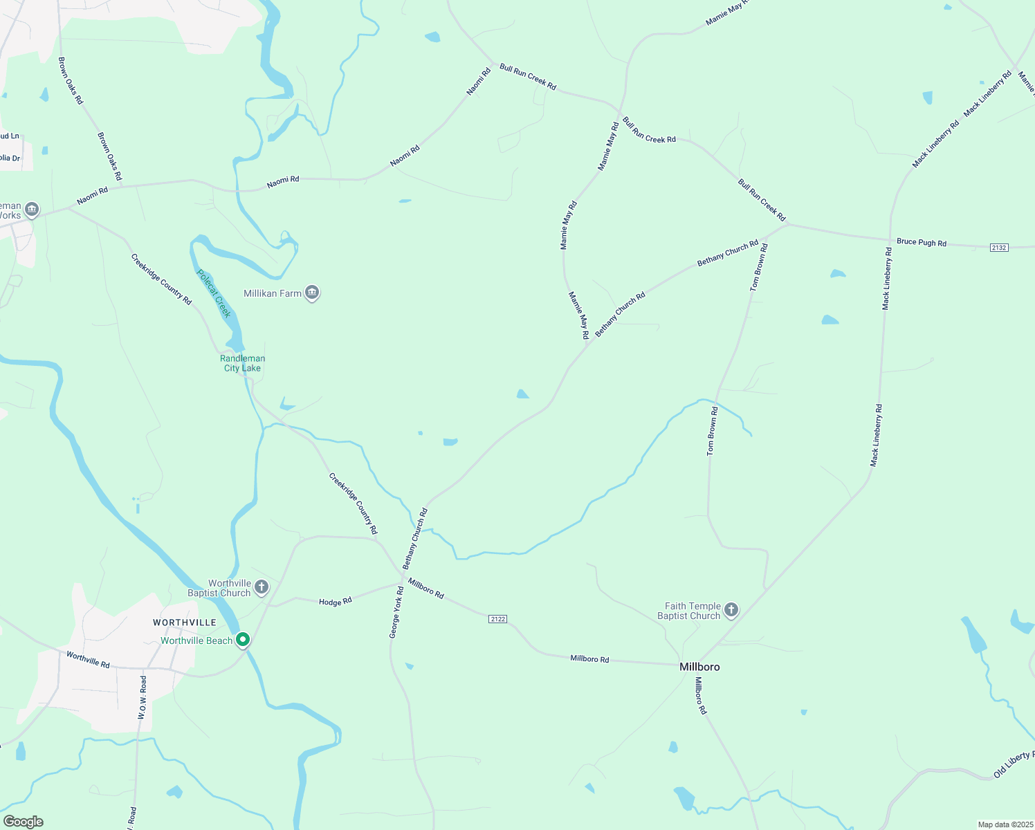 map of restaurants, bars, coffee shops, grocery stores, and more near 3695 Bethany Church Road in Franklinville