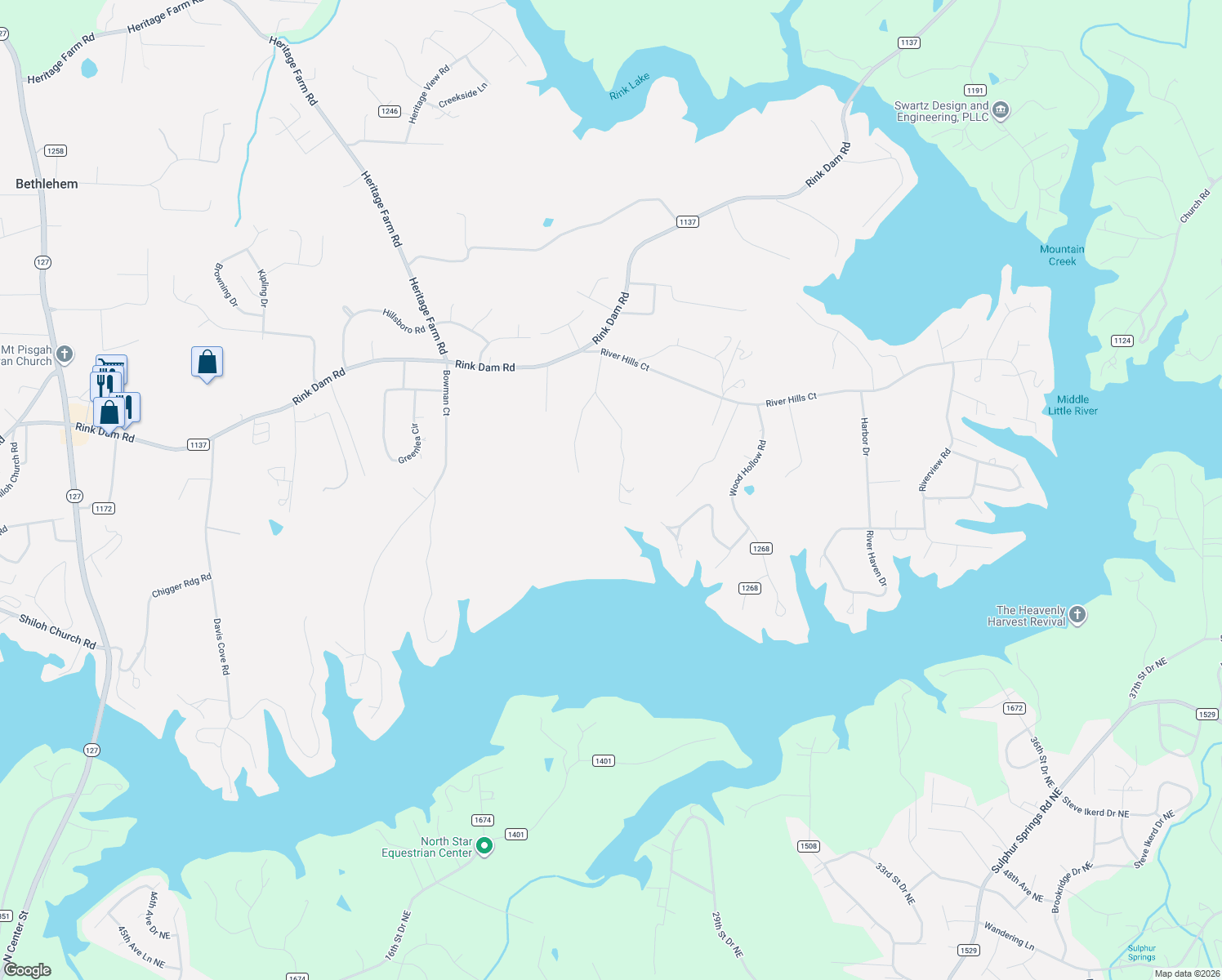 map of restaurants, bars, coffee shops, grocery stores, and more near 412 Starnes Circle Drive in Township of Taylorsville