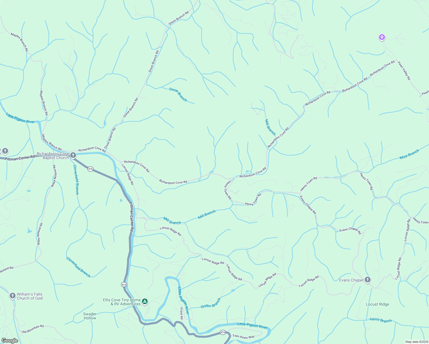map of restaurants, bars, coffee shops, grocery stores, and more near 3655 Richardson Cove Road in Sevierville