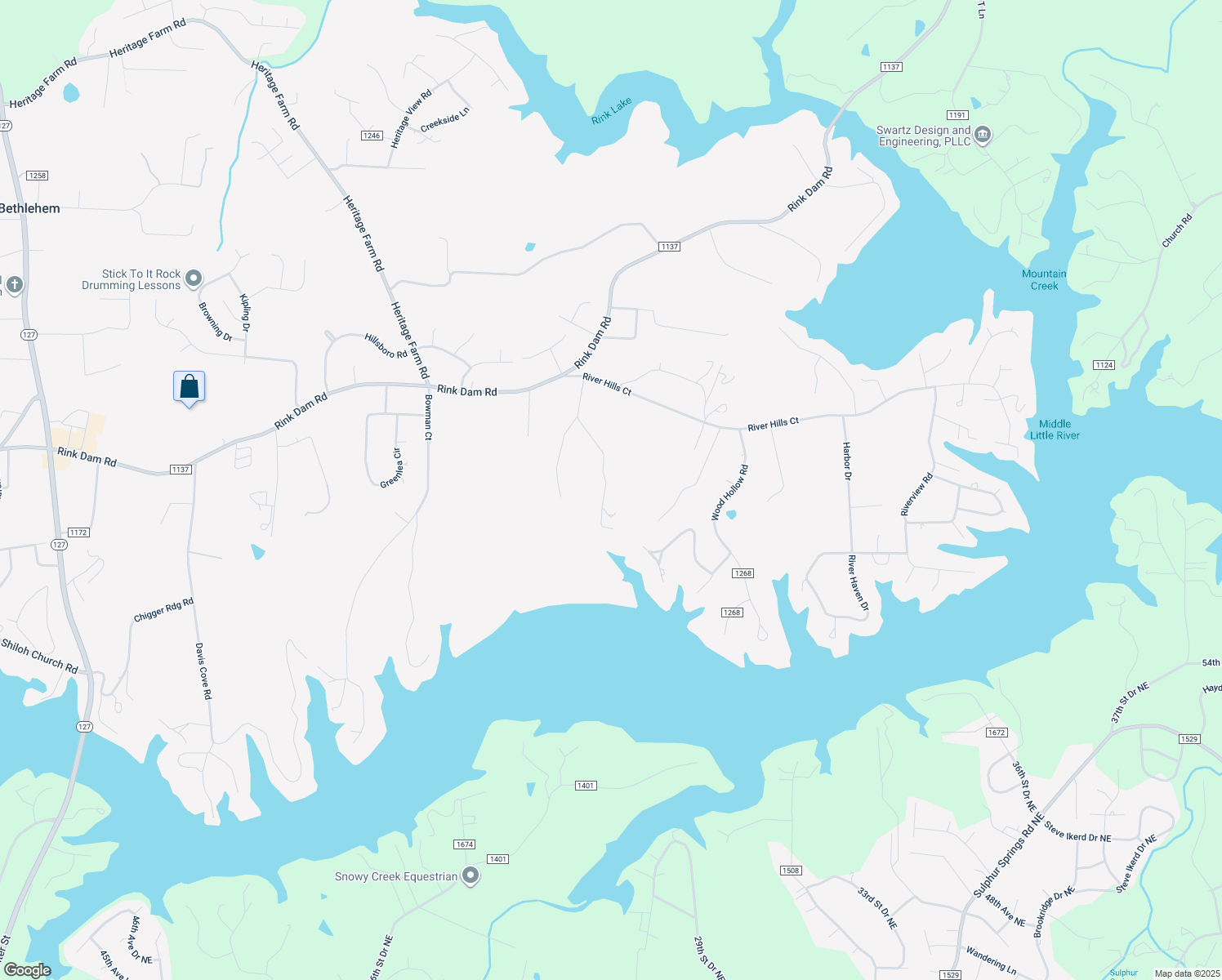 map of restaurants, bars, coffee shops, grocery stores, and more near 389 Starnes Circle Drive in Township of Taylorsville