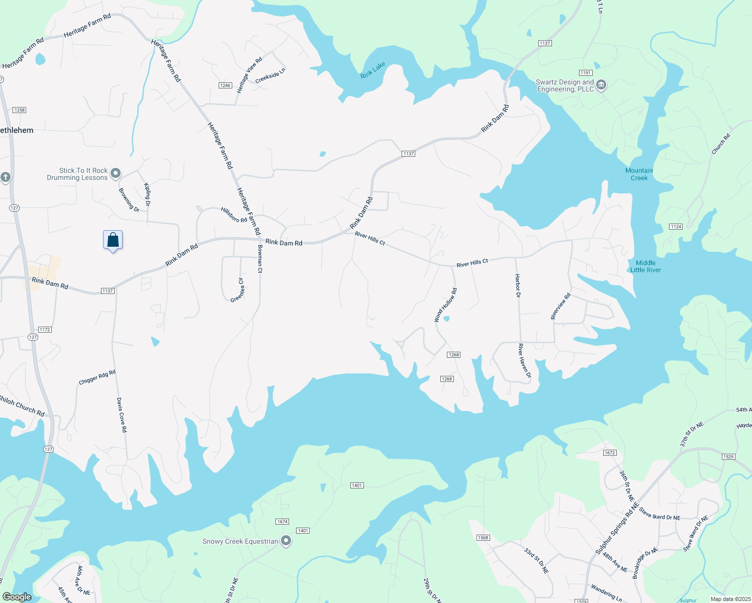 map of restaurants, bars, coffee shops, grocery stores, and more near 389 Starnes Circle Drive in Township of Taylorsville