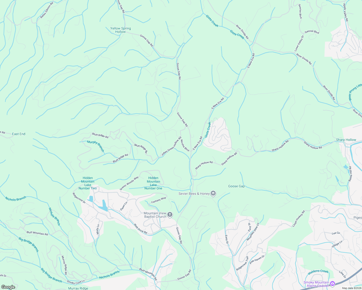 map of restaurants, bars, coffee shops, grocery stores, and more near 1425 Nicoha Boulevard in Pigeon Forge