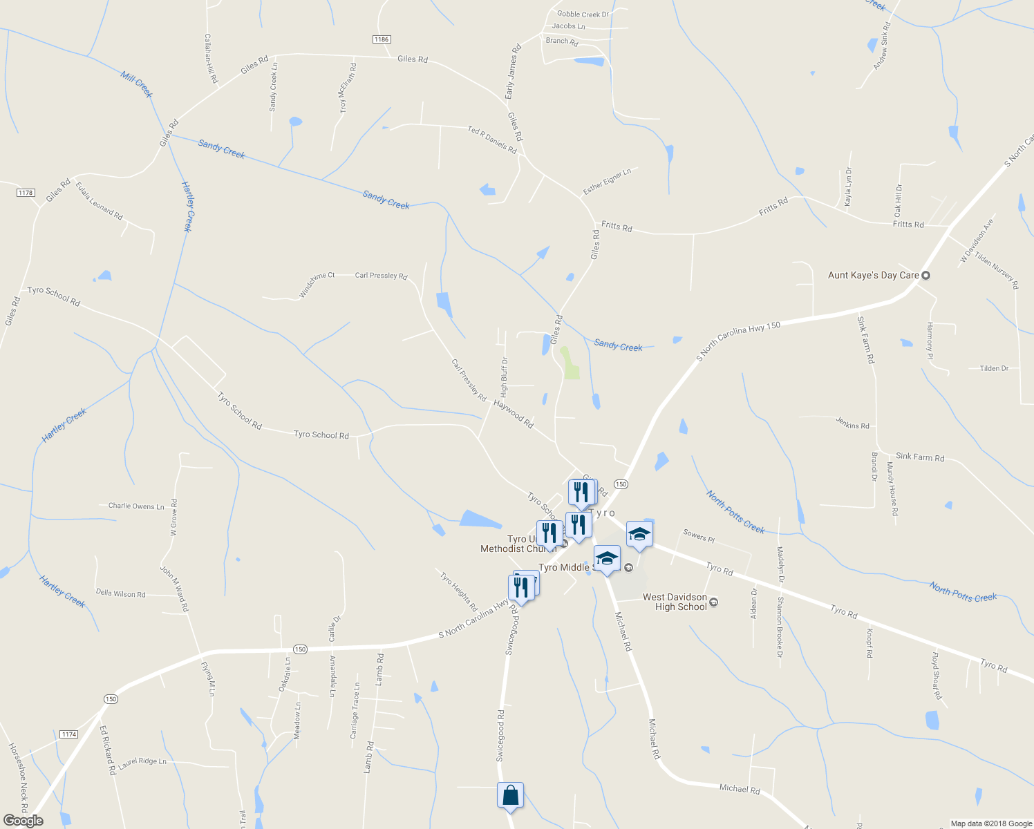 map of restaurants, bars, coffee shops, grocery stores, and more near Haywood Road in Lexington