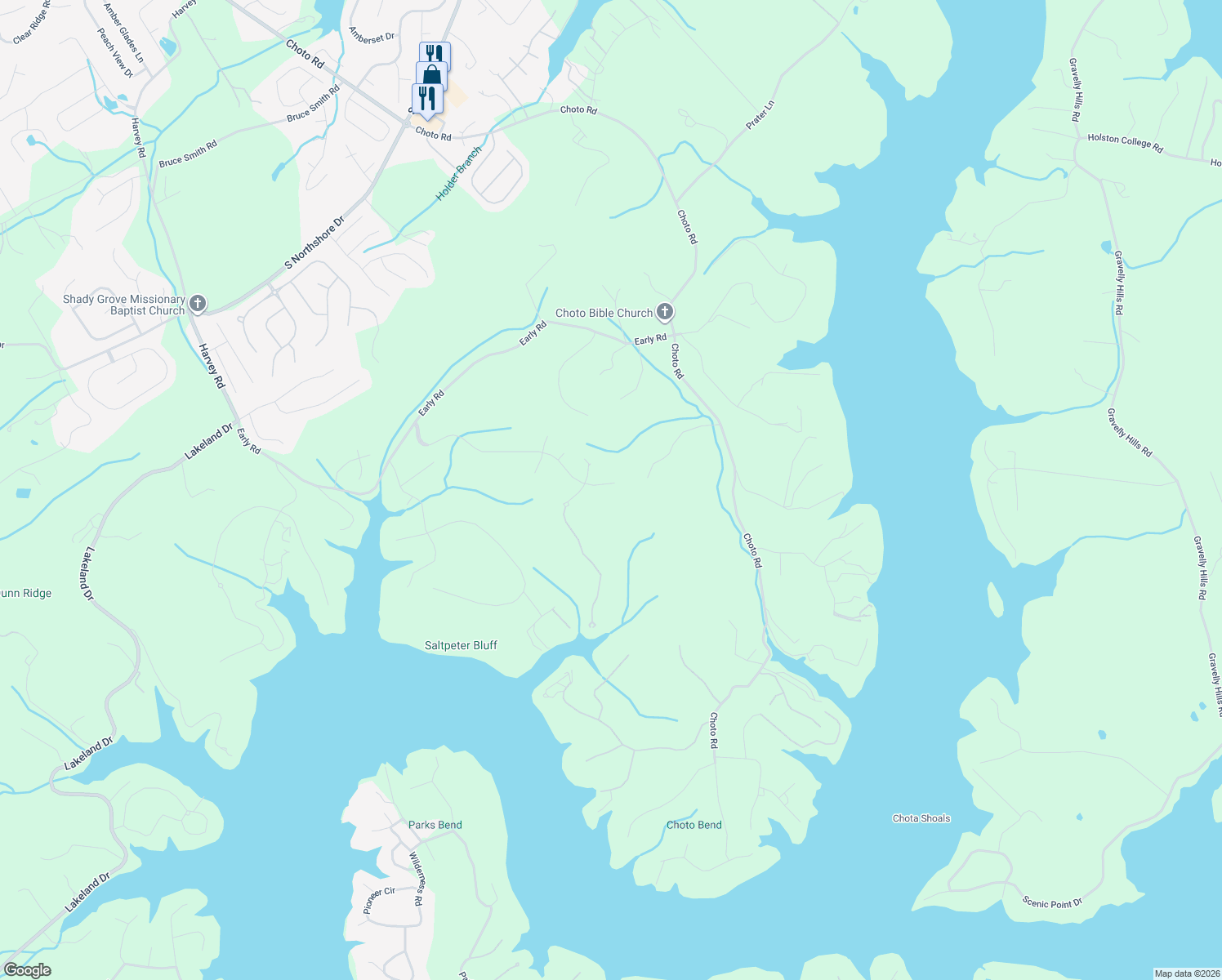 map of restaurants, bars, coffee shops, grocery stores, and more near 2321 Mystic Ridge Road in Knoxville