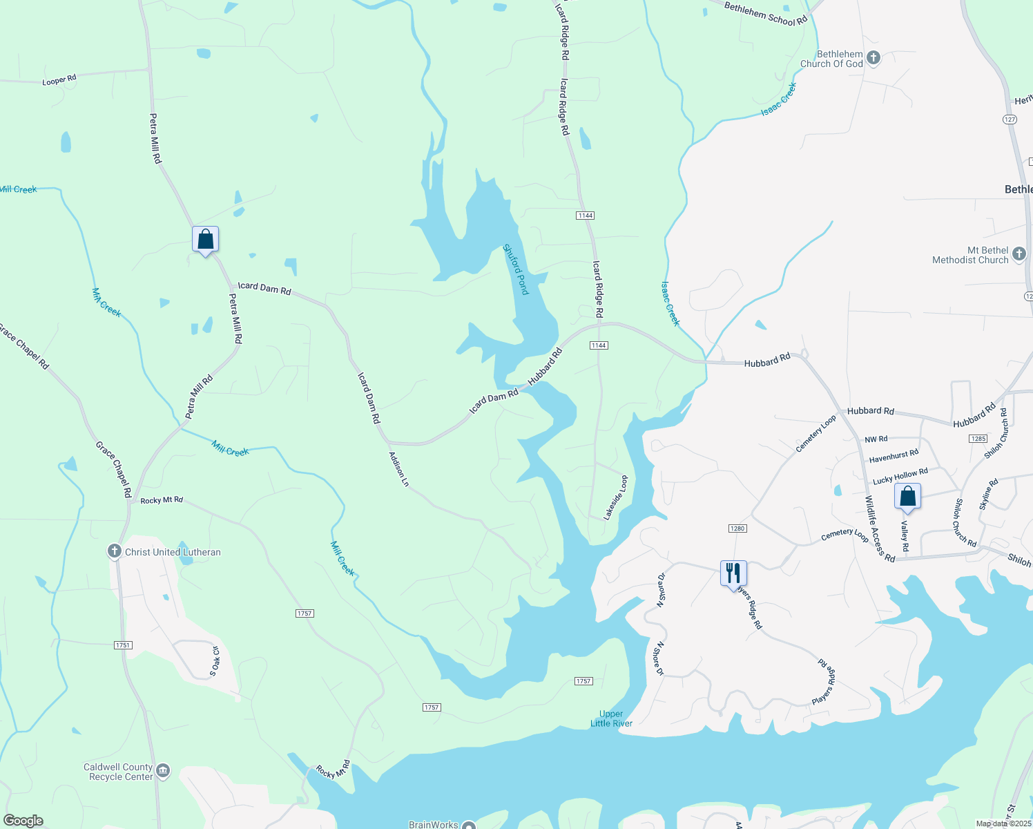map of restaurants, bars, coffee shops, grocery stores, and more near 4722 Crystal Falls Avenue in Hickory