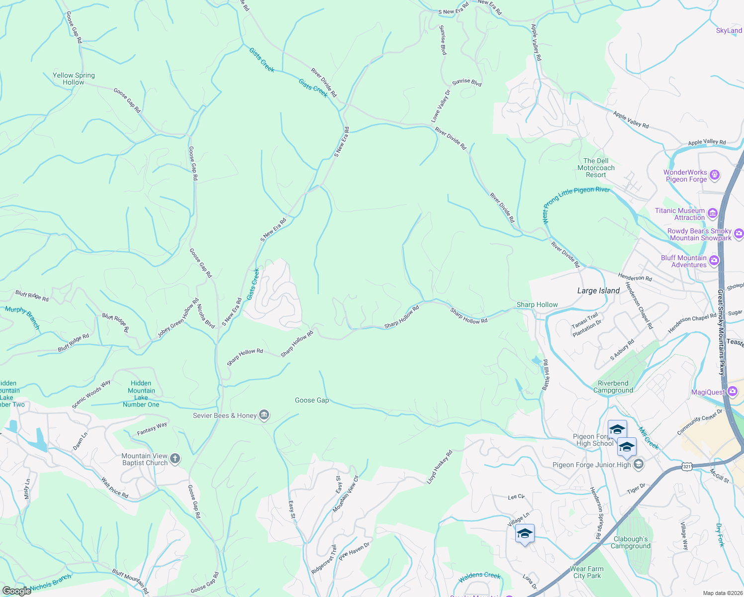 map of restaurants, bars, coffee shops, grocery stores, and more near 1023 Gray Wolf Drive in Sevierville