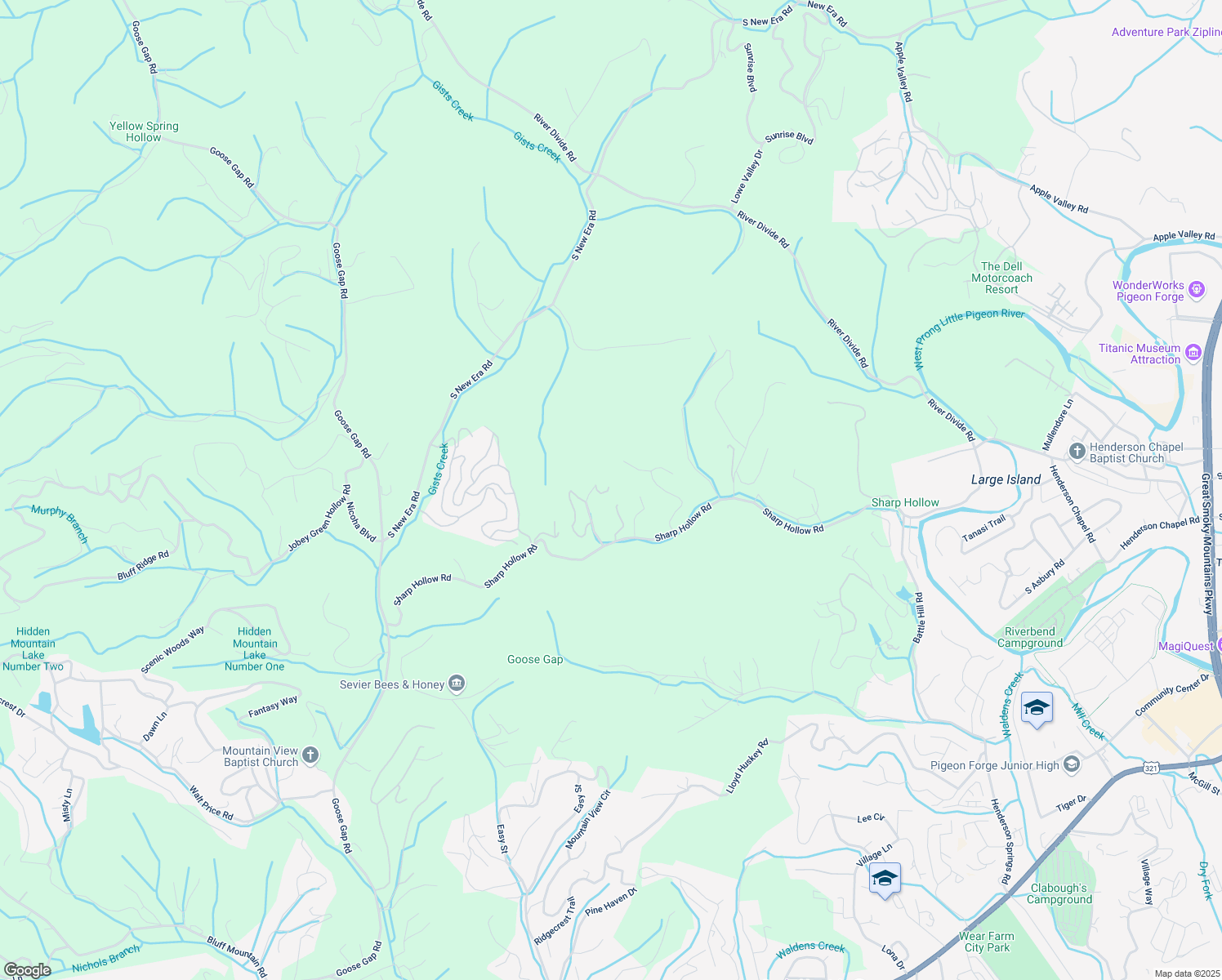 map of restaurants, bars, coffee shops, grocery stores, and more near 1044 Shadow Ridge Drive in Sevierville