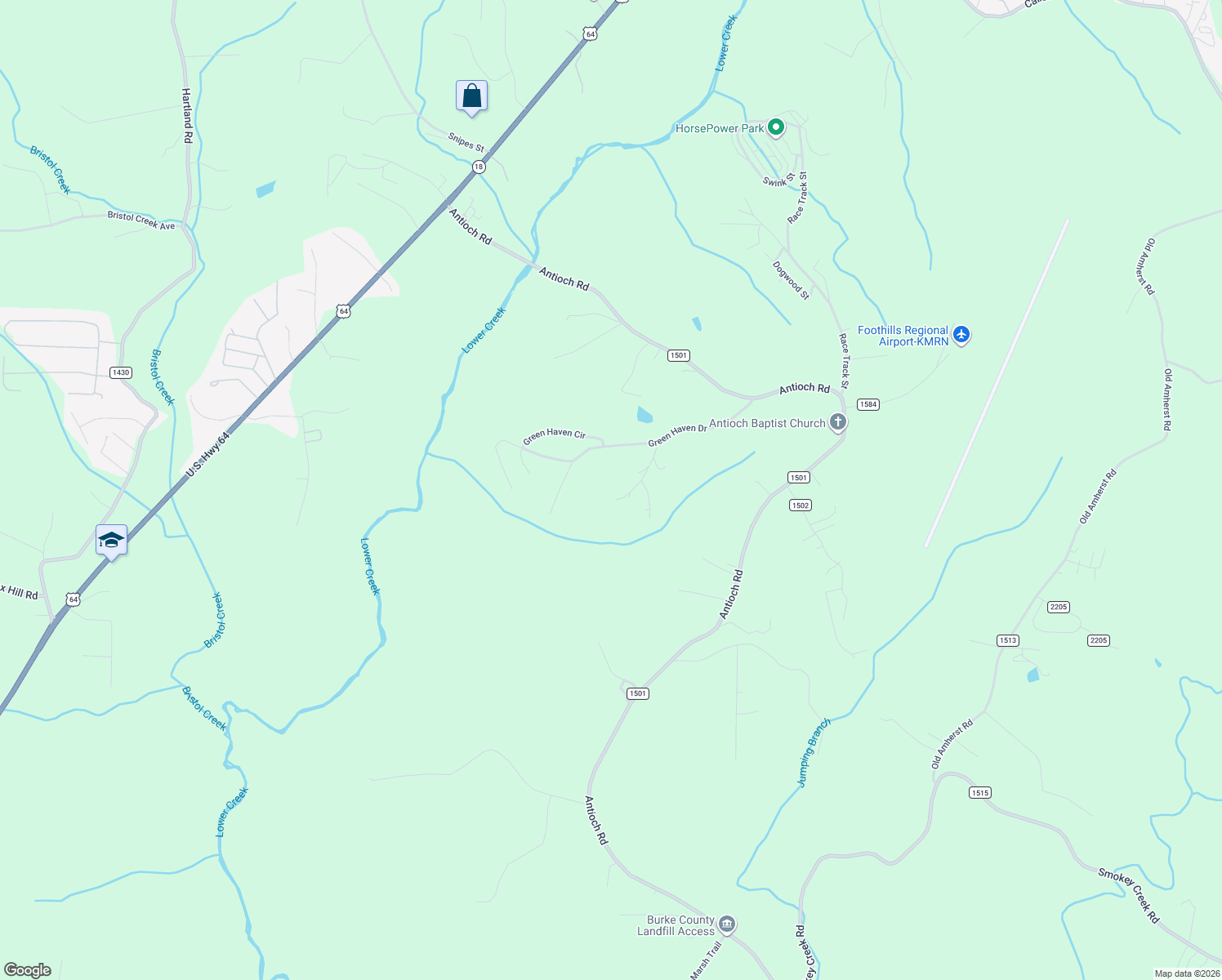 map of restaurants, bars, coffee shops, grocery stores, and more near 2103 Green Haven Court in Morganton