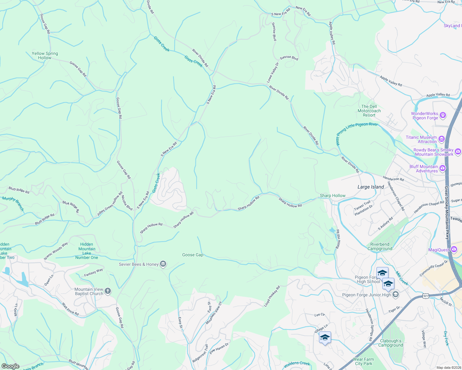 map of restaurants, bars, coffee shops, grocery stores, and more near 1023 Gray Wolf Drive in Sevierville