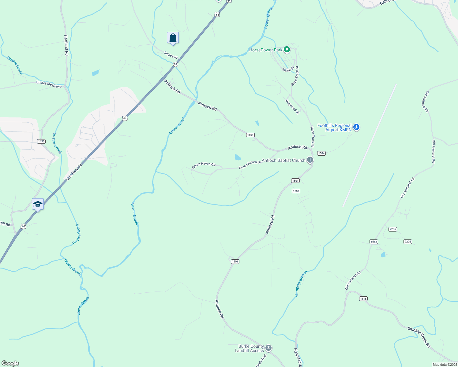 map of restaurants, bars, coffee shops, grocery stores, and more near 2103 Green Haven Court in Morganton