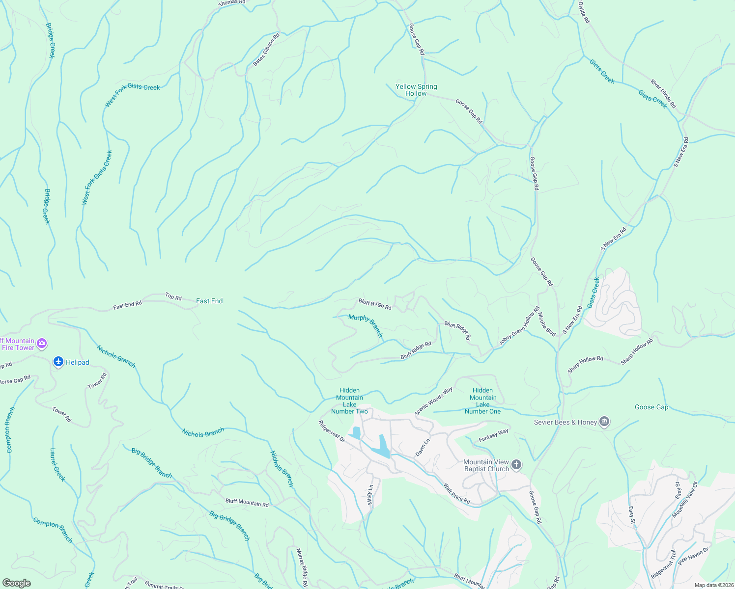 map of restaurants, bars, coffee shops, grocery stores, and more near 1754 Bluff Ridge Road in Sevierville
