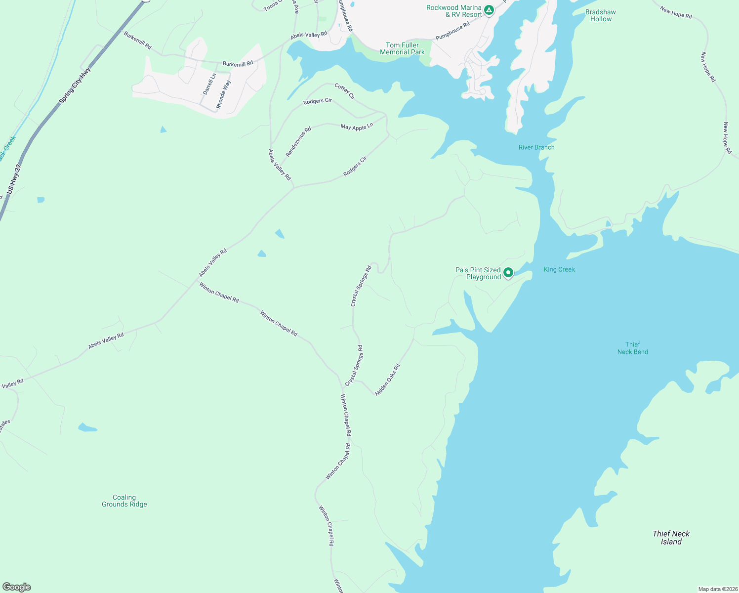 map of restaurants, bars, coffee shops, grocery stores, and more near 108 Flint Ridge Road in Rockwood