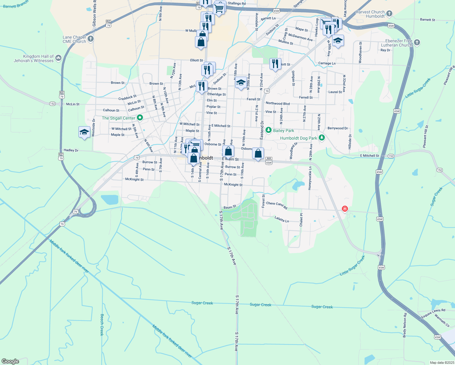 map of restaurants, bars, coffee shops, grocery stores, and more near 1719 McKnight Street in Humboldt