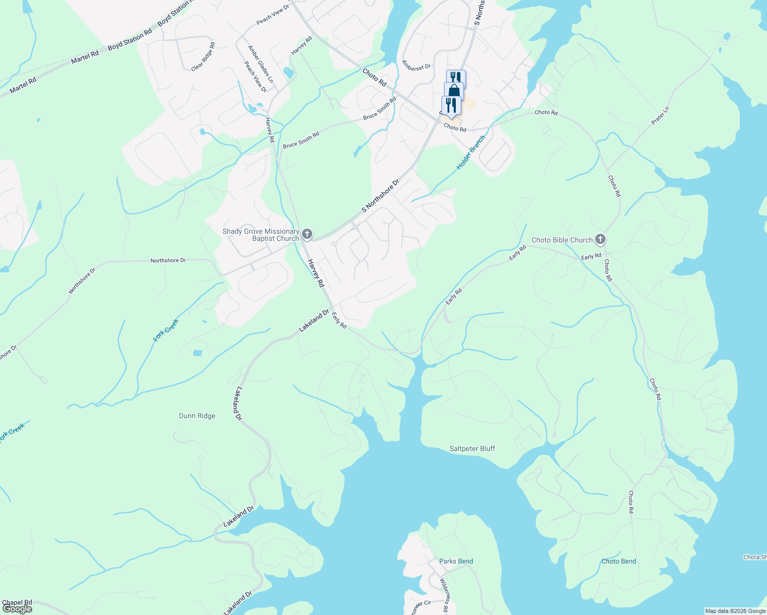 map of restaurants, bars, coffee shops, grocery stores, and more near 12672 Ridgepath Lane in Knoxville
