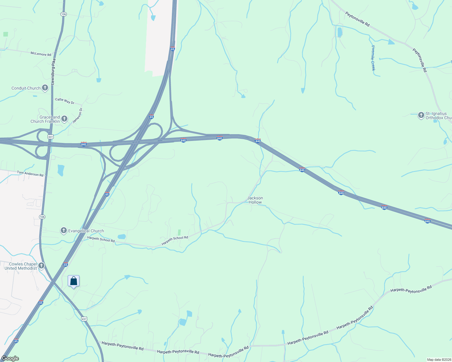 map of restaurants, bars, coffee shops, grocery stores, and more near 4498 Harpeth School Road in Franklin