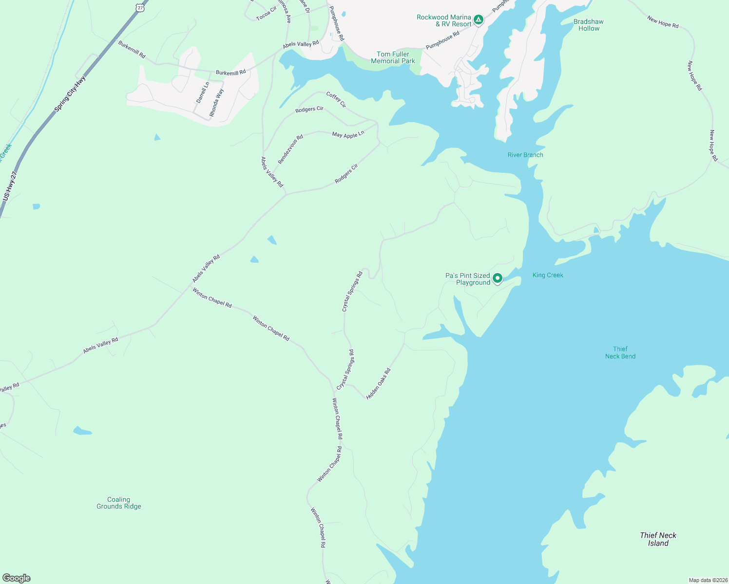 map of restaurants, bars, coffee shops, grocery stores, and more near 108 Flint Ridge Road in Rockwood