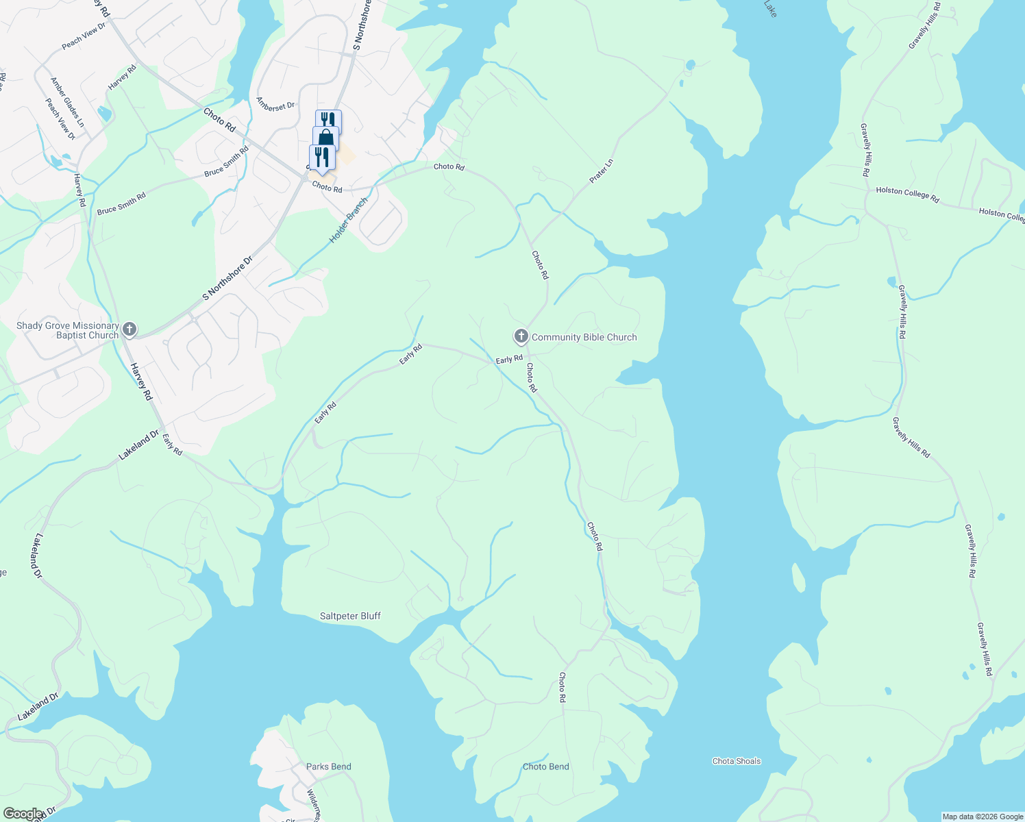 map of restaurants, bars, coffee shops, grocery stores, and more near 2141 Choto Road in Knoxville