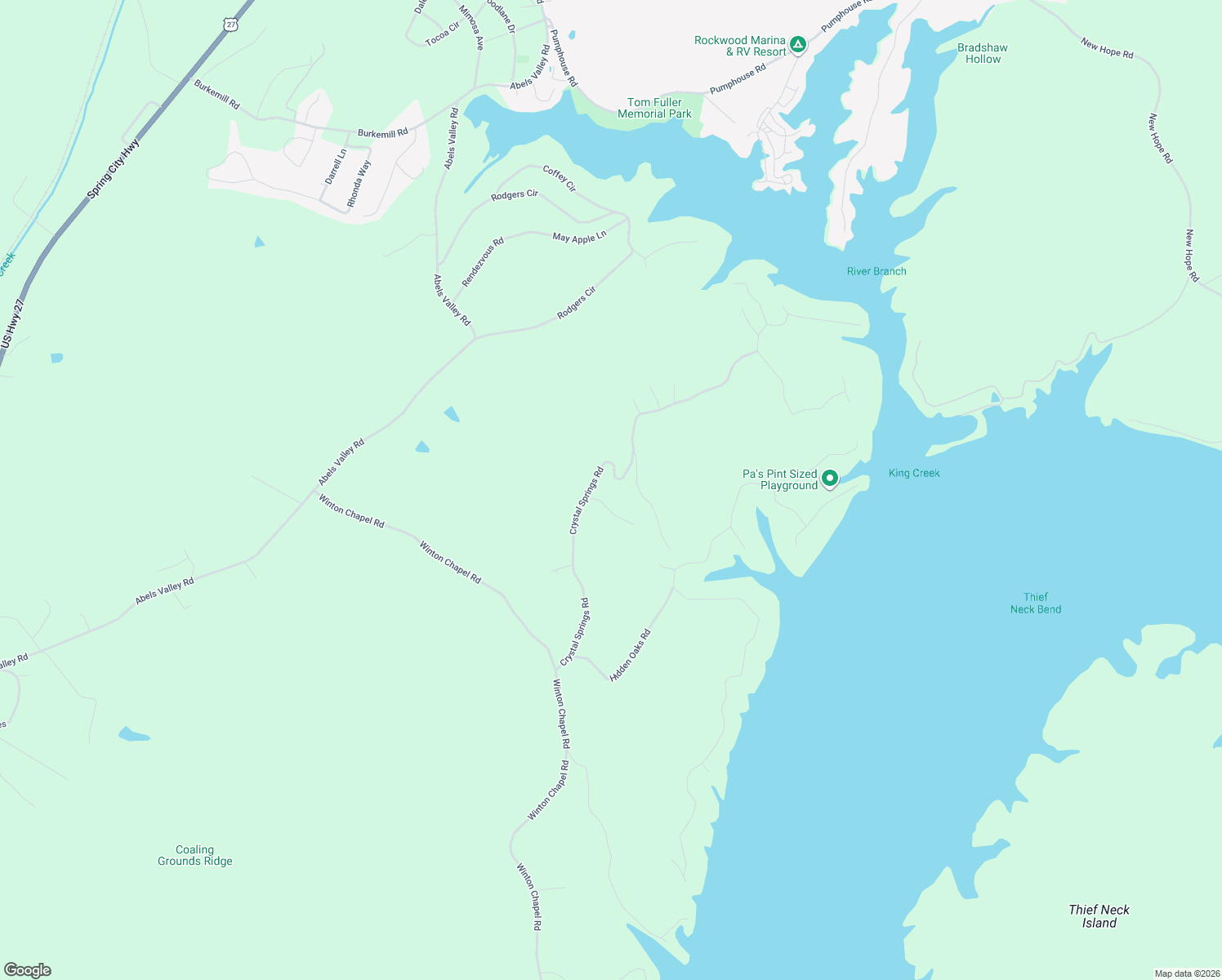 map of restaurants, bars, coffee shops, grocery stores, and more near Crystal Springs Road in Rockwood