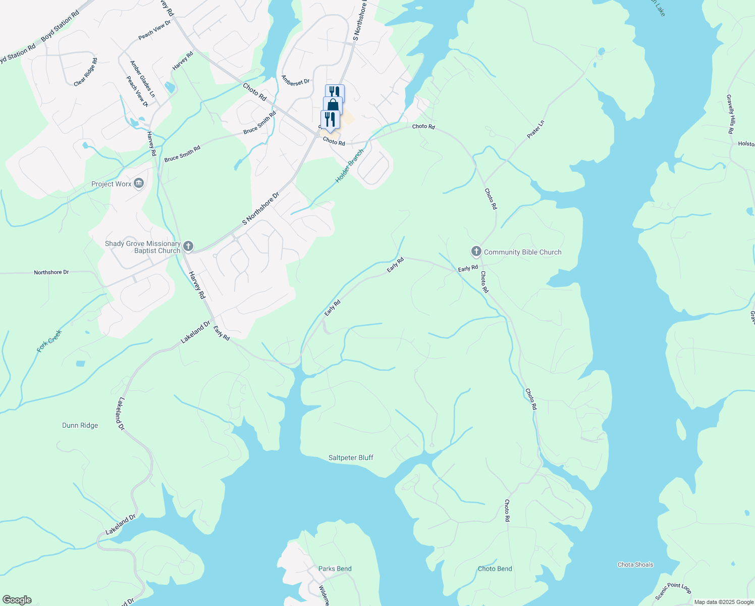 map of restaurants, bars, coffee shops, grocery stores, and more near 12500 Early Road in Knoxville