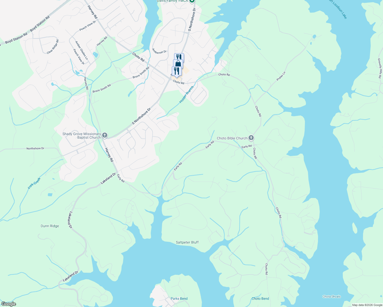 map of restaurants, bars, coffee shops, grocery stores, and more near 12448 Early Road in Knoxville