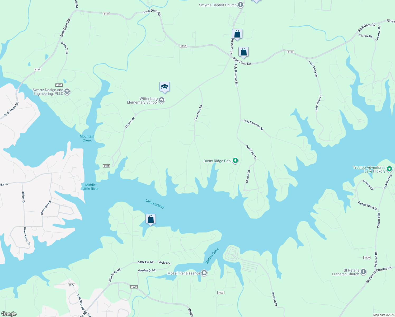 map of restaurants, bars, coffee shops, grocery stores, and more near 660 Pine Tree Road in Taylorsville