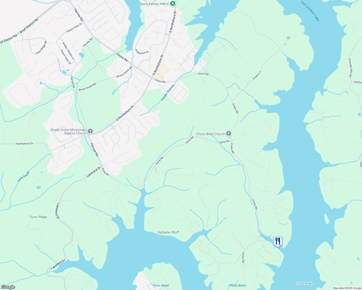 map of restaurants, bars, coffee shops, grocery stores, and more near 12448 Early Road in Knoxville