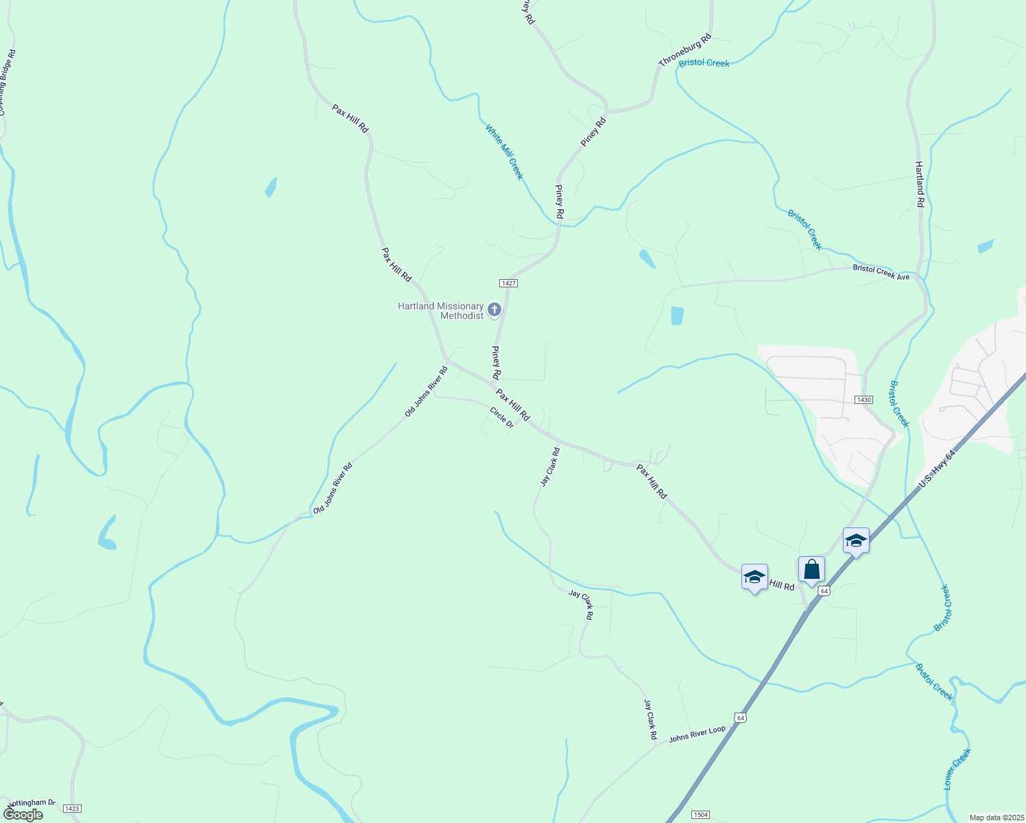 map of restaurants, bars, coffee shops, grocery stores, and more near 2677 Pax Hill Rd in Morganton