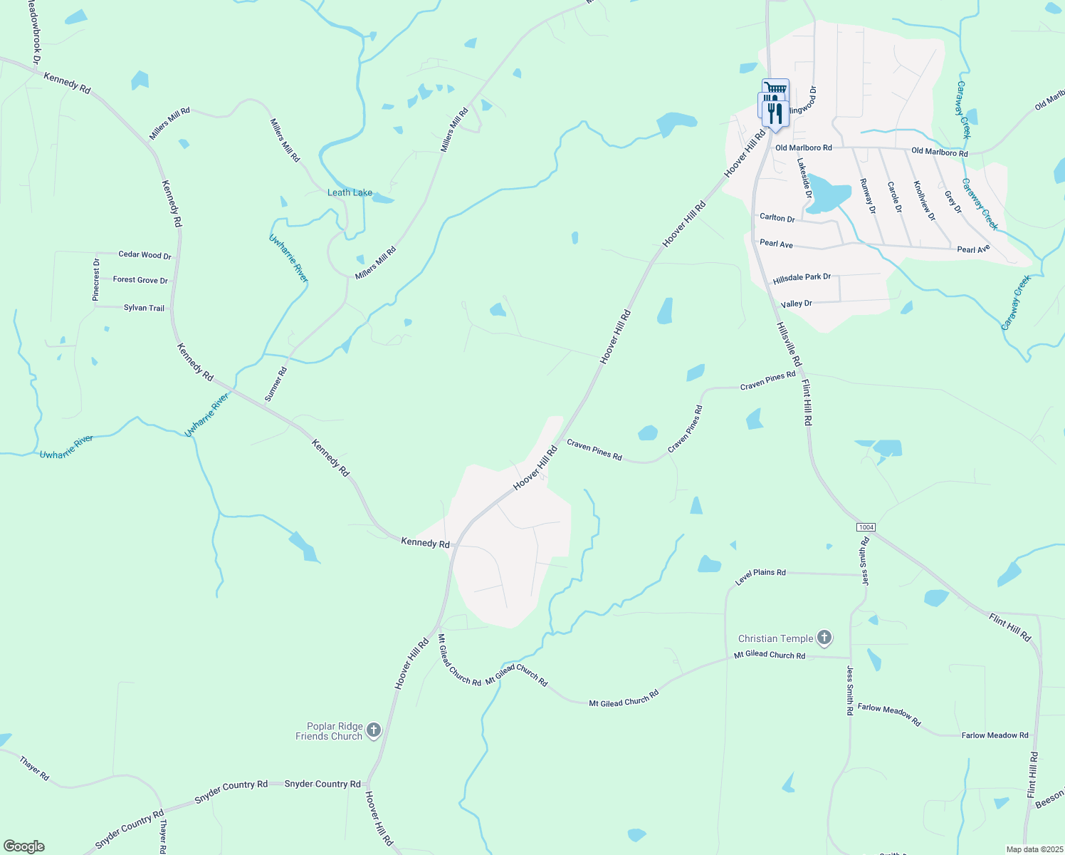 map of restaurants, bars, coffee shops, grocery stores, and more near 4505 Hoover Hill Road in Trinity