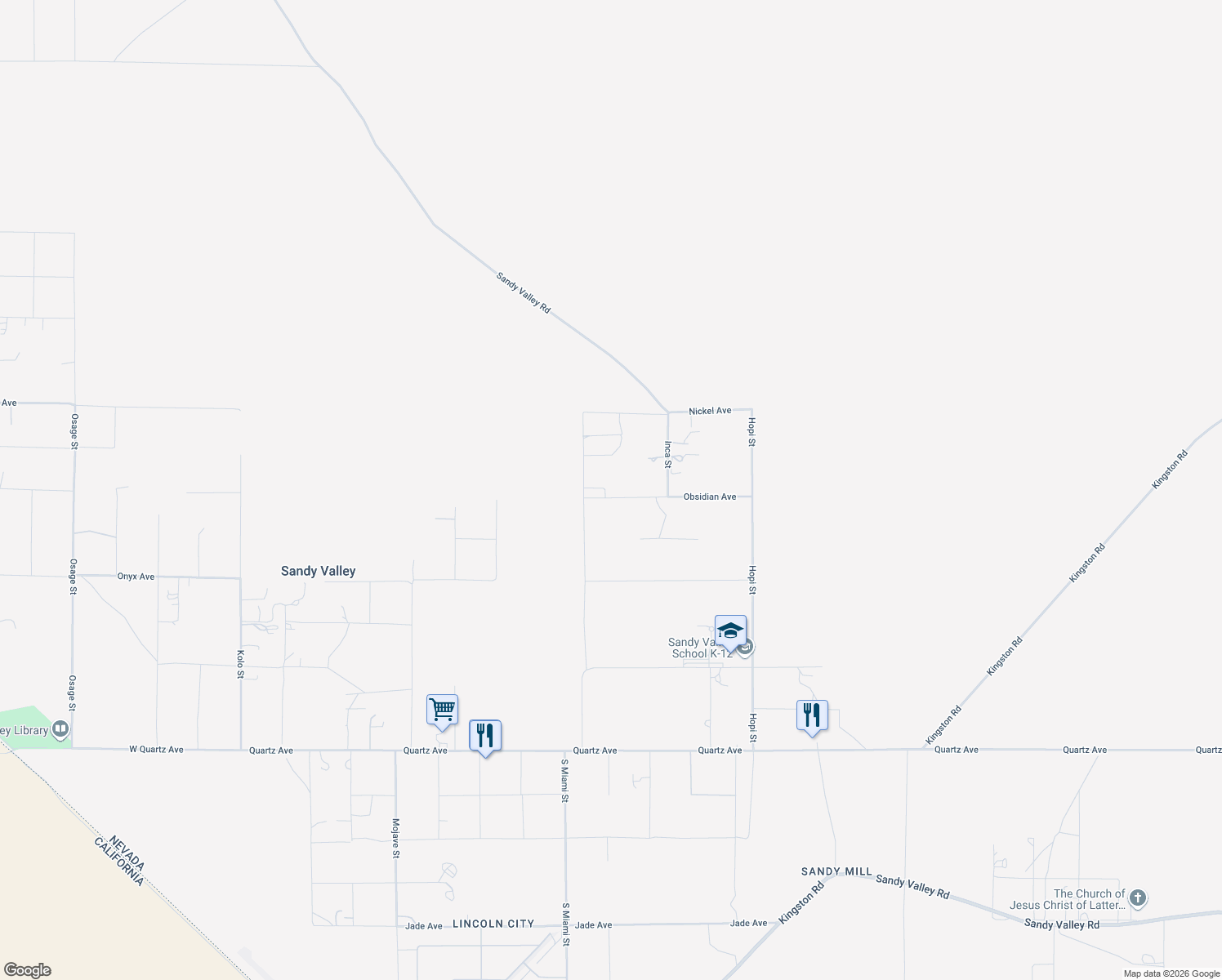 map of restaurants, bars, coffee shops, grocery stores, and more near 1010 Obsidian Avenue in Sandy Valley