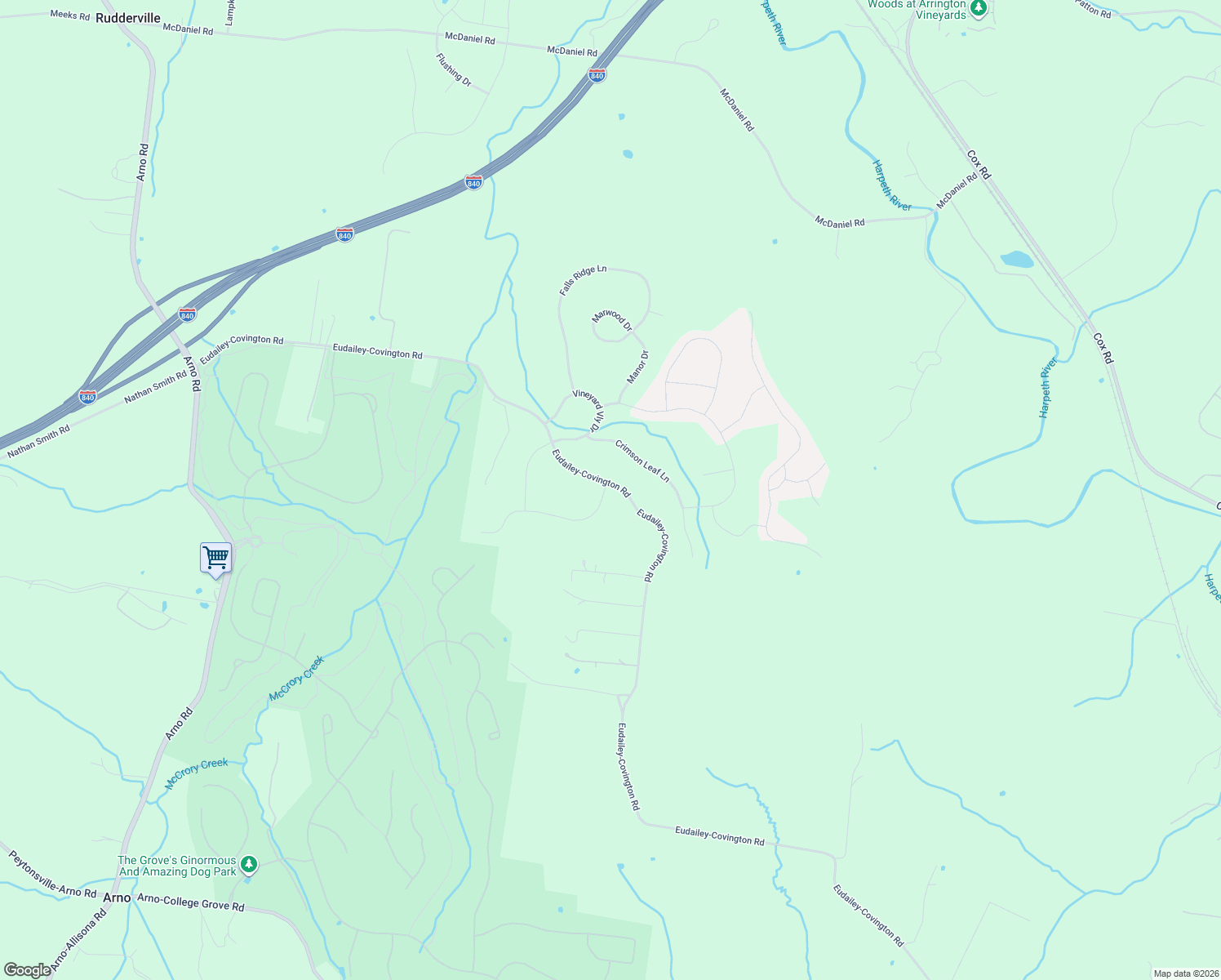 map of restaurants, bars, coffee shops, grocery stores, and more near 6516 Eudailey-Covington Rd in College Grove