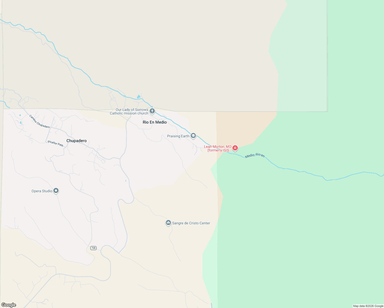 map of restaurants, bars, coffee shops, grocery stores, and more near 62 Rio En Medio Road in Santa Fe