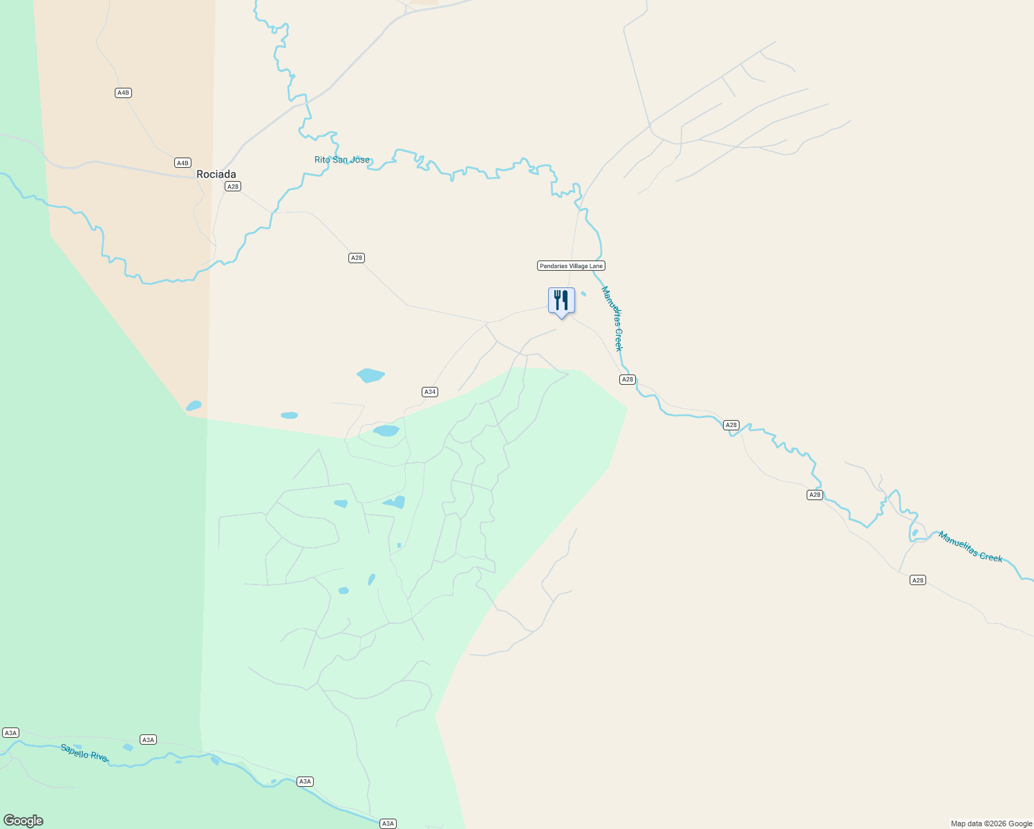 map of restaurants, bars, coffee shops, grocery stores, and more near Phi Alpha Drive in San Miguel