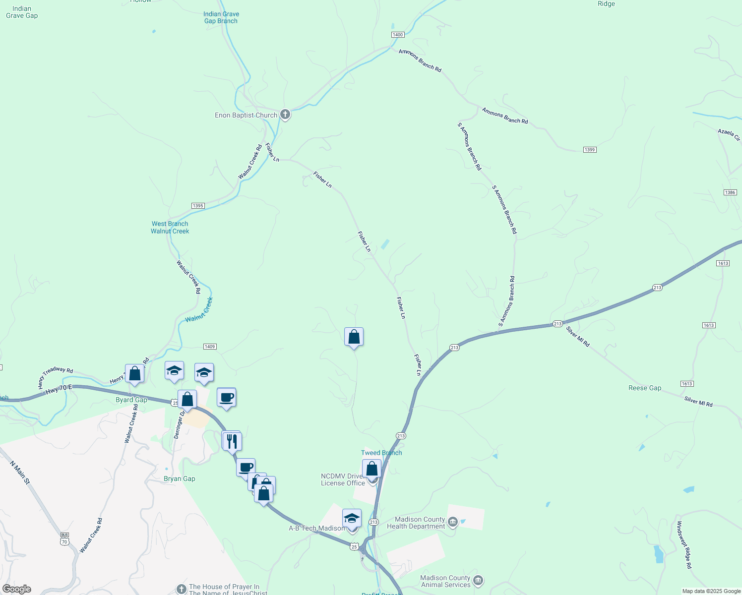 map of restaurants, bars, coffee shops, grocery stores, and more near 465 Fisher Lane in Marshall