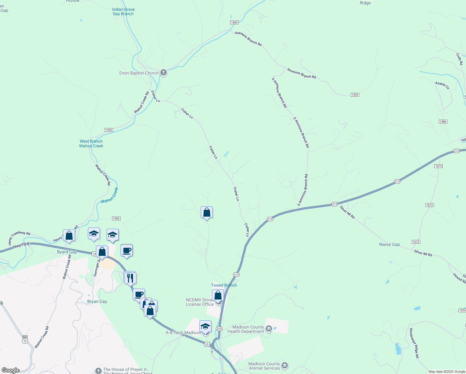 map of restaurants, bars, coffee shops, grocery stores, and more near 465 Fisher Lane in Marshall