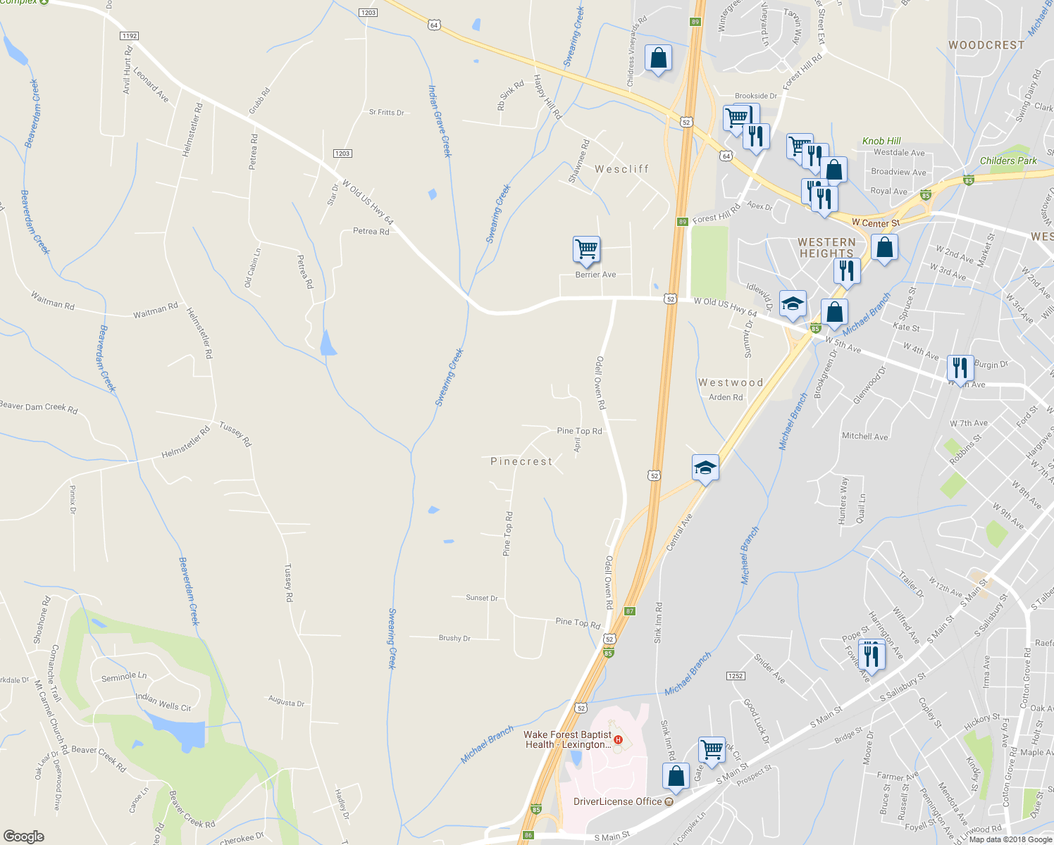 map of restaurants, bars, coffee shops, grocery stores, and more near 188 Travis Lane in Lexington