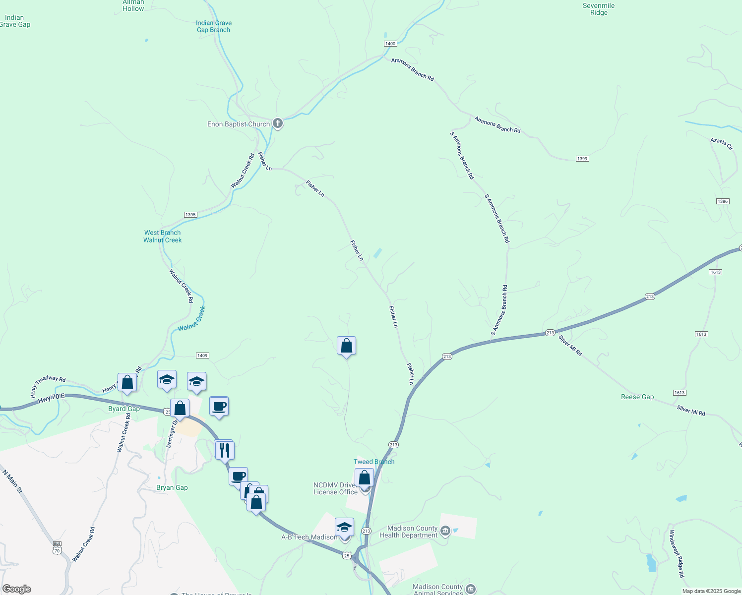 map of restaurants, bars, coffee shops, grocery stores, and more near 465 Fisher Lane in Marshall