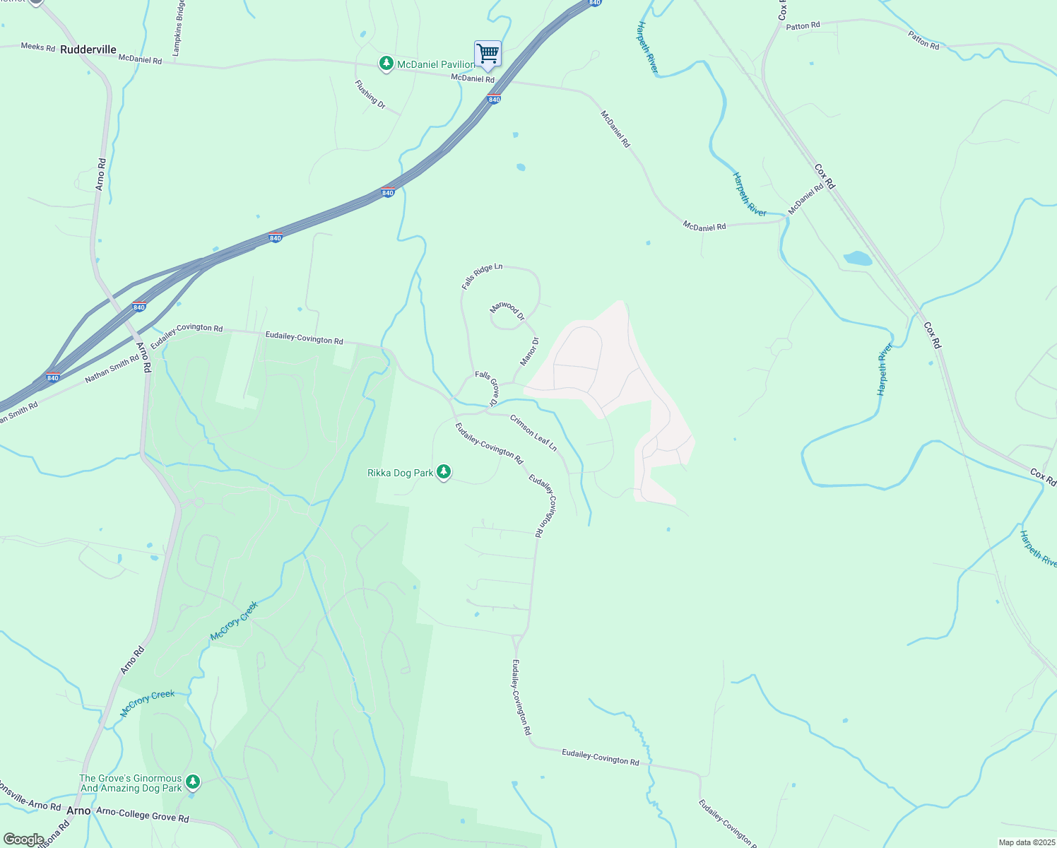 map of restaurants, bars, coffee shops, grocery stores, and more near 7012 Crimson Leaf Lane in College Grove