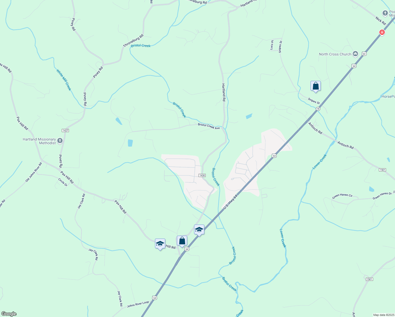 map of restaurants, bars, coffee shops, grocery stores, and more near 1745 Hillhaven Circle in Morganton
