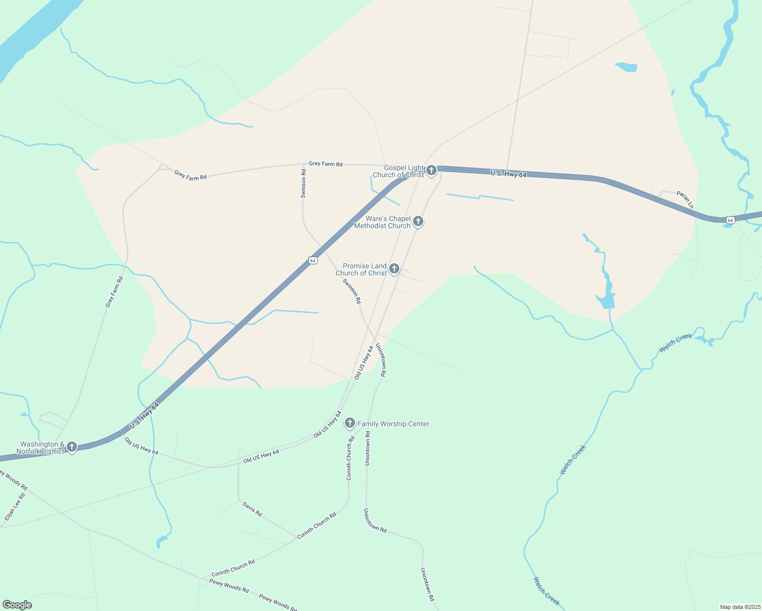 map of restaurants, bars, coffee shops, grocery stores, and more near 2675 Old US Highway 64 in Jamesville