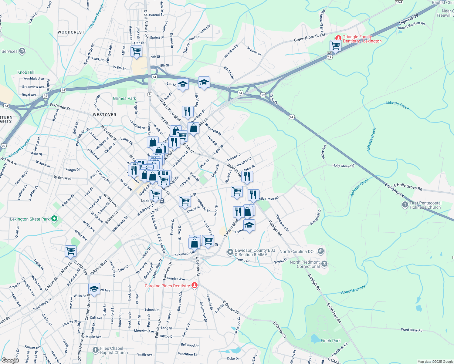 map of restaurants, bars, coffee shops, grocery stores, and more near 408 Bristol Street in Lexington