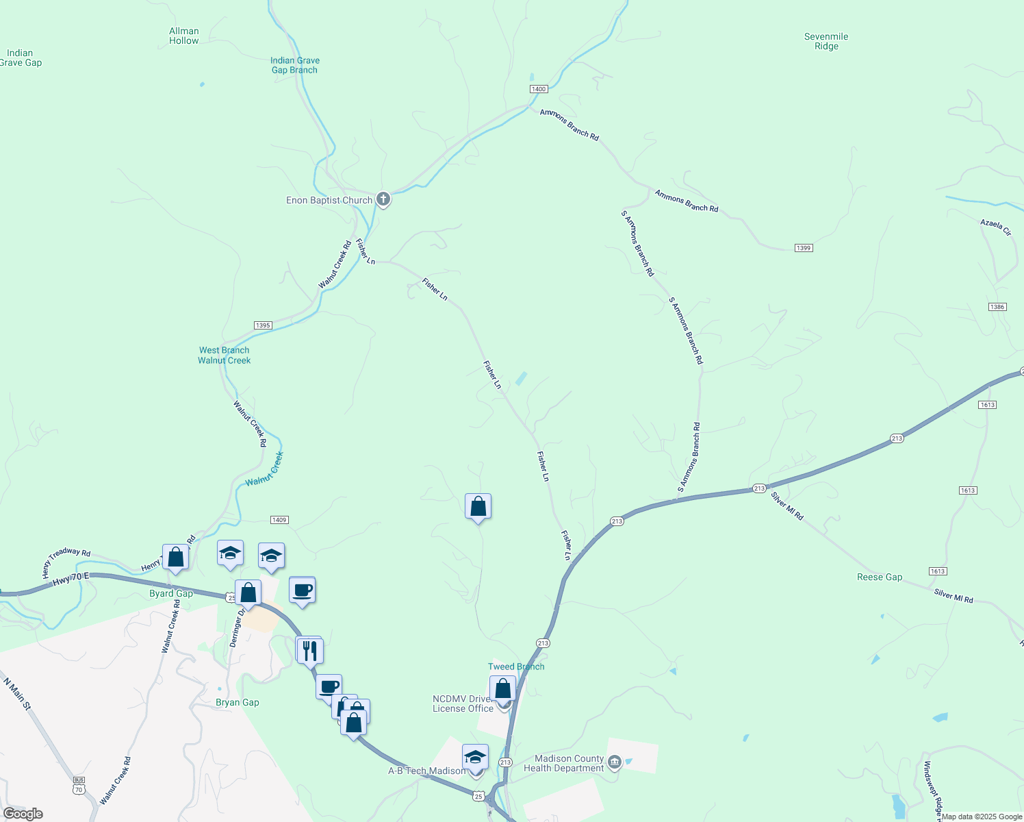 map of restaurants, bars, coffee shops, grocery stores, and more near 465 Fisher Lane in Marshall
