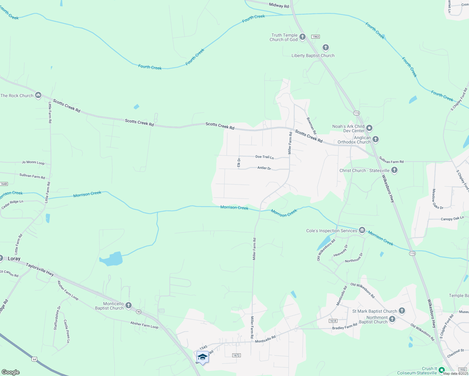 map of restaurants, bars, coffee shops, grocery stores, and more near 120 Ridgeview Road in Statesville