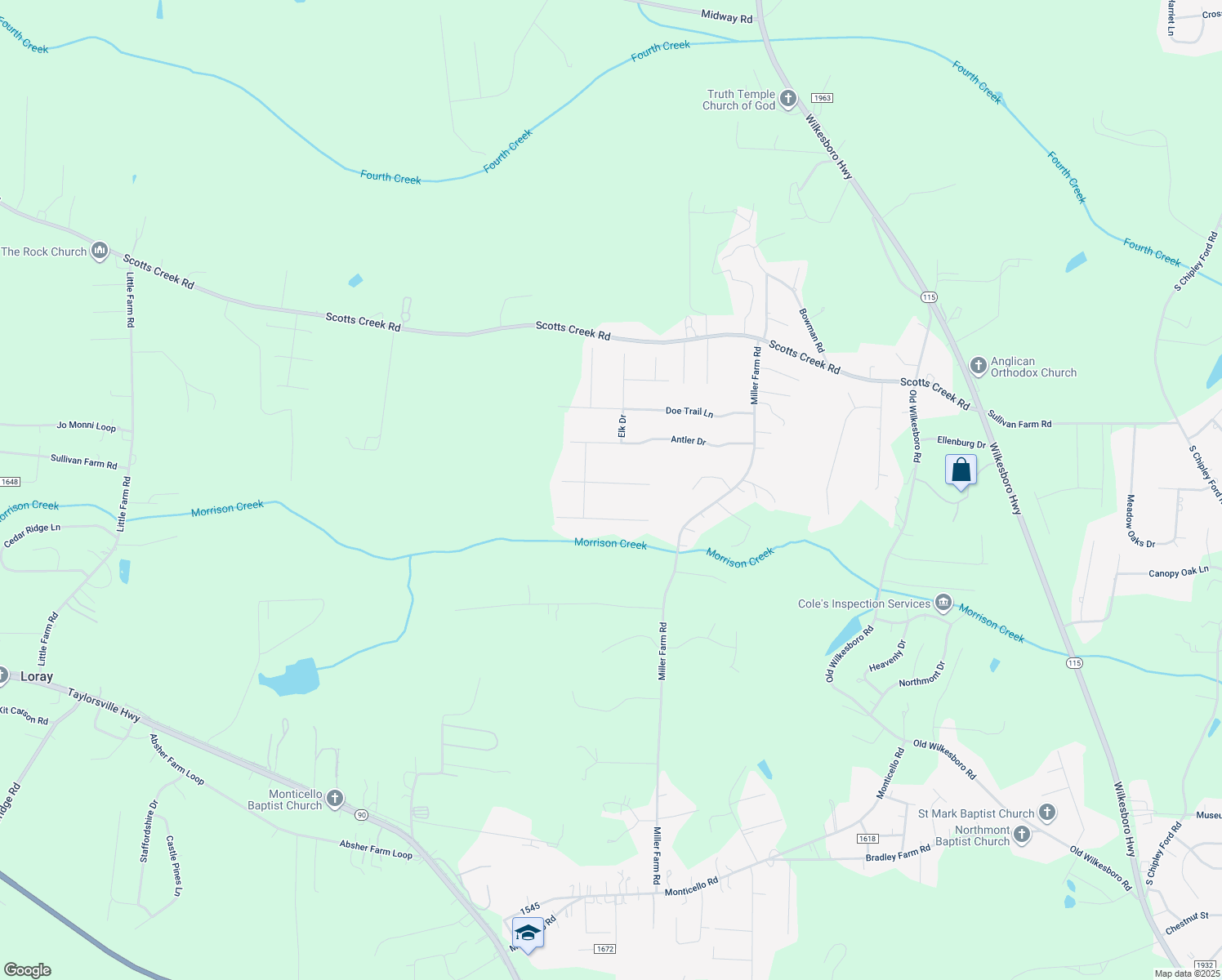 map of restaurants, bars, coffee shops, grocery stores, and more near 120 Ridgeview Road in Statesville