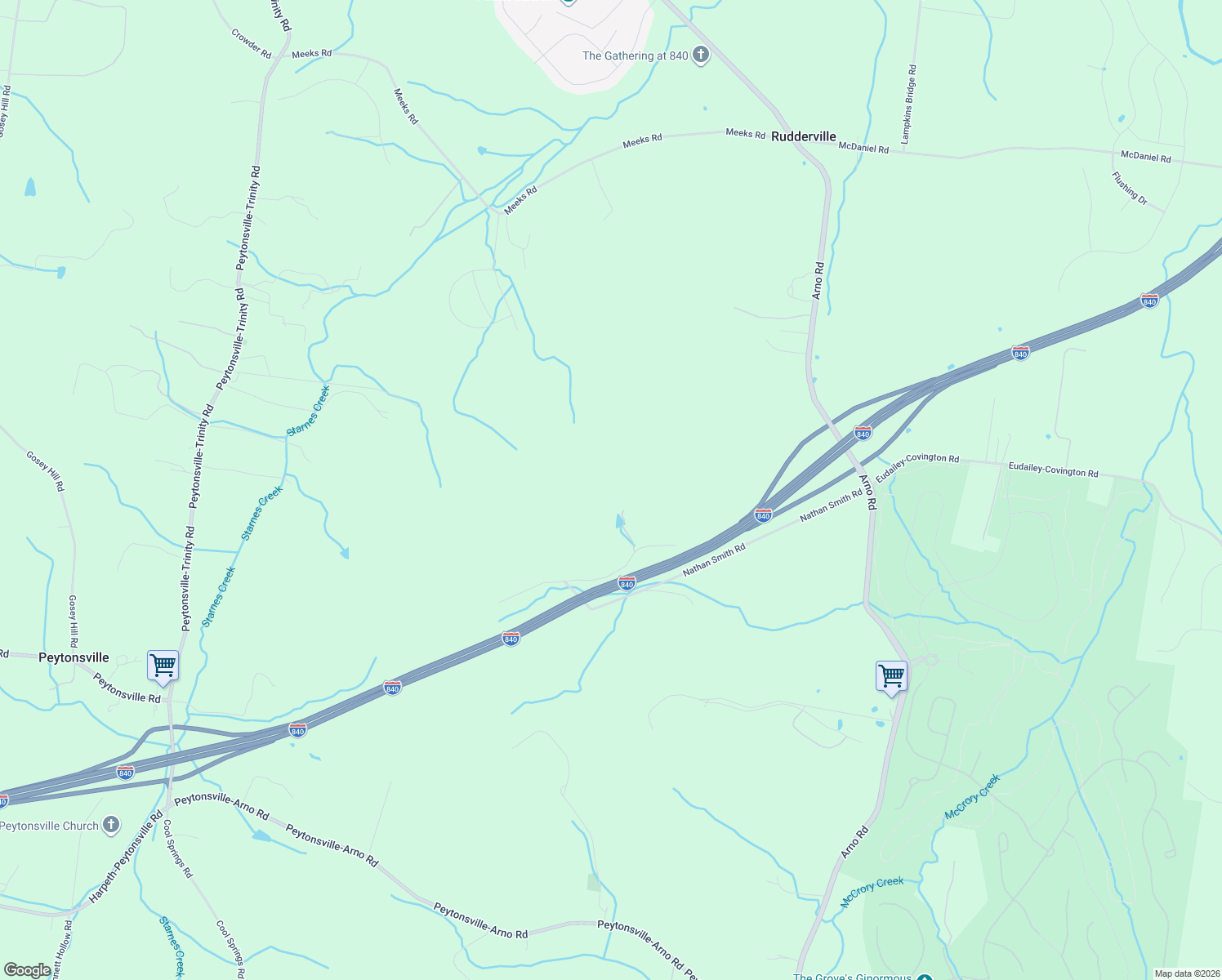 map of restaurants, bars, coffee shops, grocery stores, and more near 6446 Nathan Smith Road in College Grove
