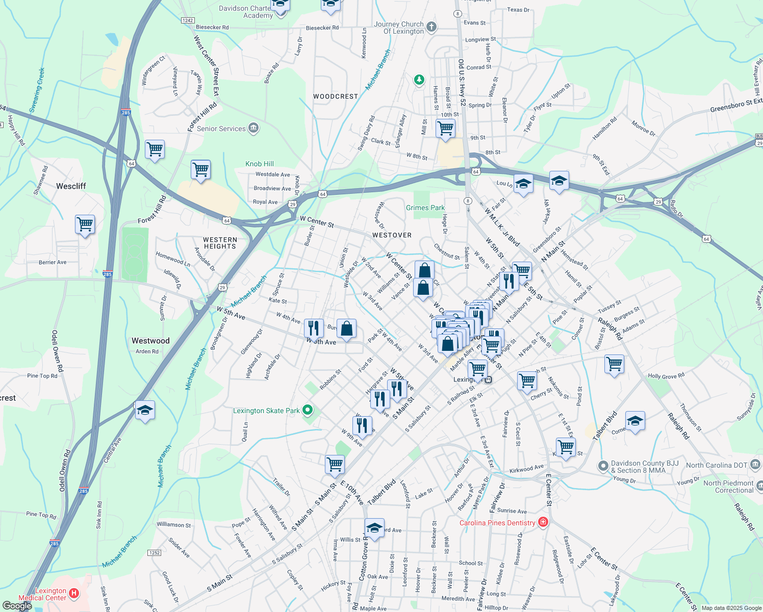 map of restaurants, bars, coffee shops, grocery stores, and more near 230 Vance Street in Lexington