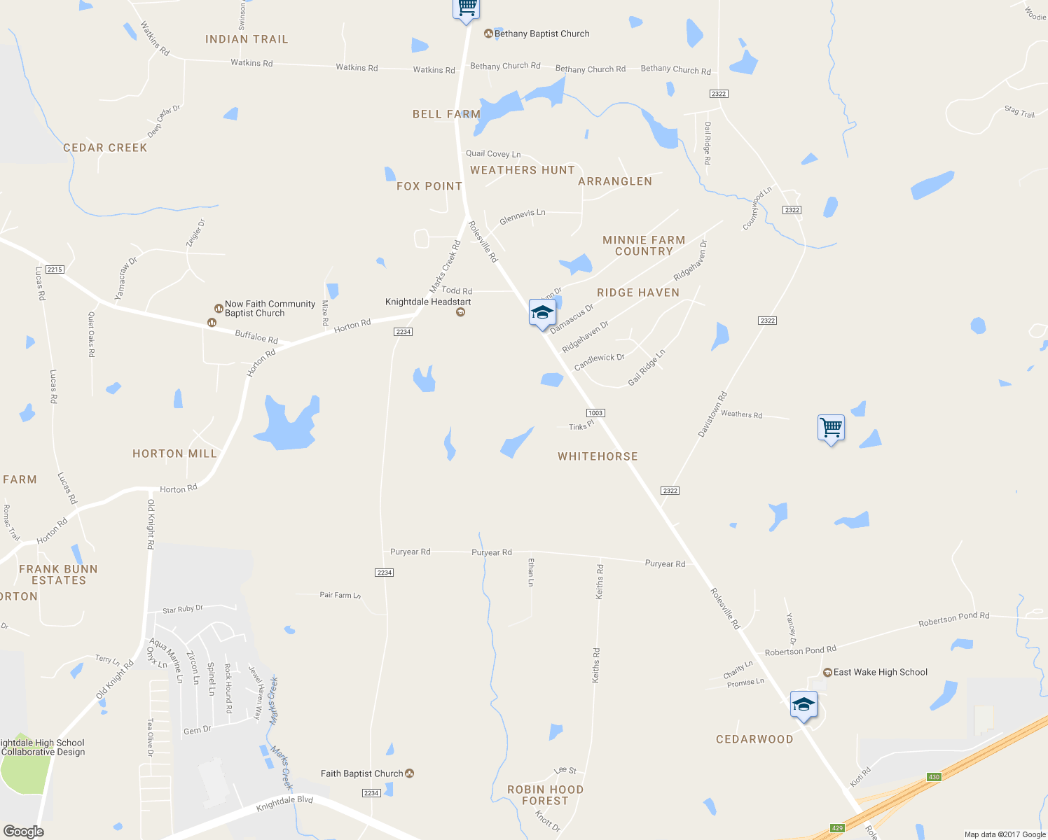 map of restaurants, bars, coffee shops, grocery stores, and more near 5305 Tinks Place in Wendell