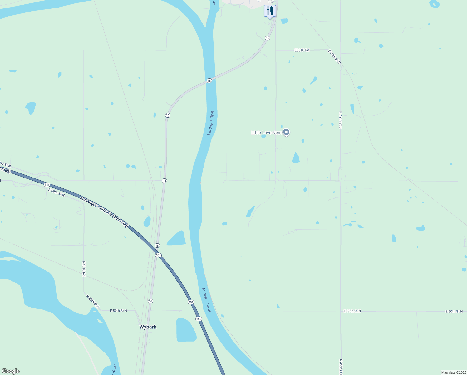 map of restaurants, bars, coffee shops, grocery stores, and more near 2543 East 60th Street North in Muskogee